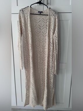 Freshman 1996 Cream Crochet Long Sleeve Maxi Cardigan